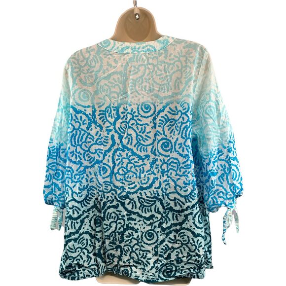 Just My Size Womens 1X Top Button Up 3/4 Sleeve VNeck Cotton Dip Dye Lightweight - Picture 2 of 9